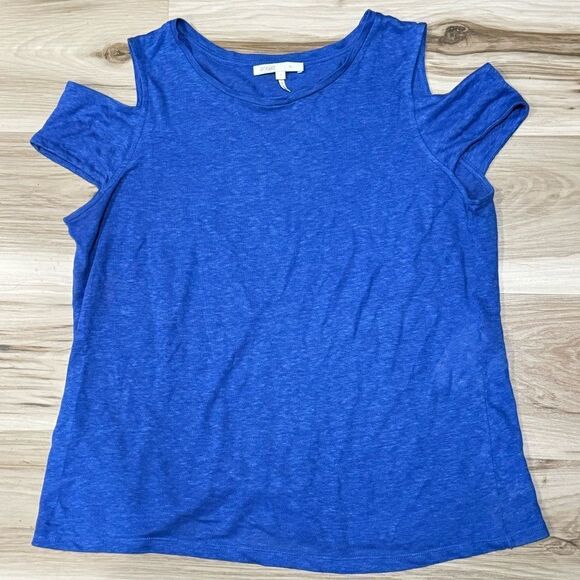 Maje Cold Shoulder Blue Tee Blouse Shirt Women’s Large (3) - Picture 1 of 3